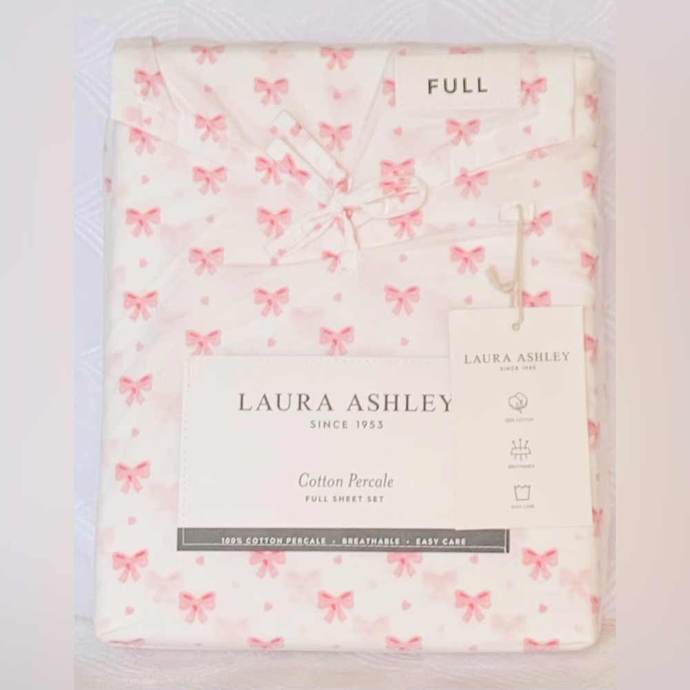 Laura Ashley Heart of Mine Pink Bow Hearts Valentine Sheet Set - Full - Picture 5 of 5